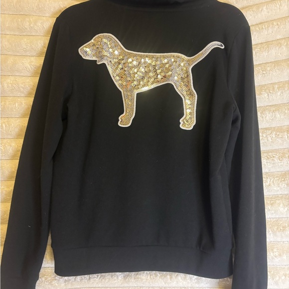 PINK Victoria's Secret Black Hoodie with White Accents - Picture 2 of 2